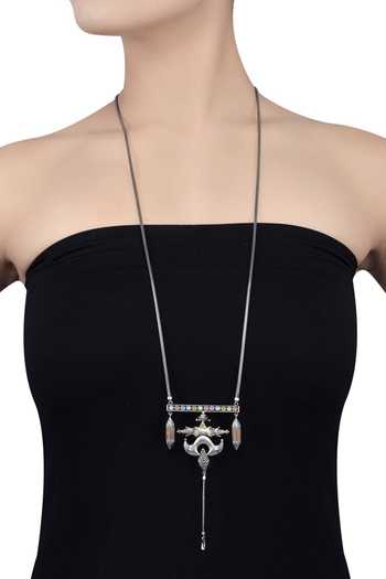 Buy Silver Plated Enamel Oxidized Tassel Necklace by Tribe