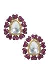 Shop_Tizora_Red Diamonds, Stones Kundan Stud Earrings _at_Aza_Fashions