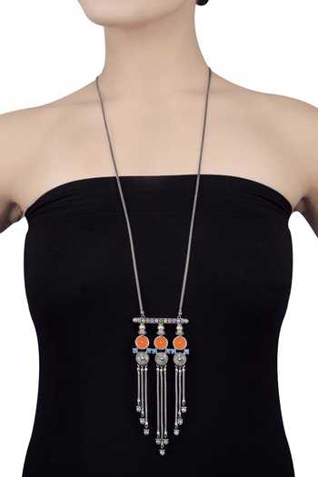 Buy_Tribe Amrapali_Silver Plated Enamel Multi Tassel Necklace _at_Aza_Fashions