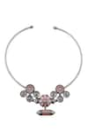 Shop_Tribe Amrapali_Pink Enamel Floral Hasli Necklace _at_Aza_Fashions