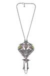 Shop_Tribe Amrapali_Silver Plated Enamel Bird Pendant Necklace _at_Aza_Fashions