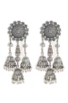 Shop_Heer-House Of Jewellery_Silver Plated Pearls Dolaa Jhumki Drop Earrings_at_Aza_Fashions