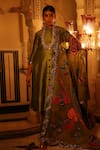 Buy_XOXO Apurva_Green Embroidered Floral Band Collar Zardosi Achkan Set _Online_at_Aza_Fashions