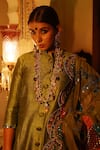 XOXO Apurva_Green Embroidered Floral Band Collar Zardosi Achkan Set _at_Aza_Fashions