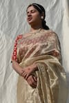 Buy_Studio Malang_Gold Tissue Silk Embroidery Pearl Border Saree_Online_at_Aza_Fashions