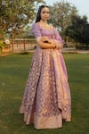 Buy_Safaa_Purple Organza Woven Banarasi Weave Sweetheart Neck Jafna Lehenga Set _at_Aza_Fashions