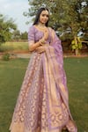 Shop_Safaa_Purple Organza Woven Banarasi Weave Sweetheart Neck Jafna Lehenga Set _Online_at_Aza_Fashions