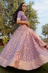 Safaa_Purple Organza Woven Banarasi Weave Sweetheart Neck Jafna Lehenga Set _at_Aza_Fashions