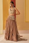 Buy_Priyanka Singh_Beige Cotton Embroidered Zardosi Lehenga With Bag  _at_Aza_Fashions