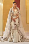 Buy_Priyanka Singh_Ivory Cotton Embroidered Zardosi V Neck Blouse And Lehenga Set _at_Aza_Fashions