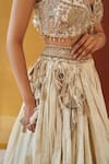Buy_Priyanka Singh_Ivory Cotton Embroidered Zardosi V Neck Blouse And Lehenga Set _Online_at_Aza_Fashions