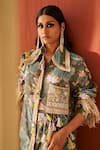 Shop_Priyanka Singh_Green Cotton Print Zardozi Floral And Jute Tassel Work Shirt With Pant  _Online_at_Aza_Fashions