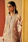 Shop_Priyanka Singh_Beige Cotton Embroidery Resham Round Neck Floral Kurta Set  _Online_at_Aza_Fashions