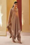 Buy_Priyanka Singh_Beige Silk Embroidery Resham Boat Neck Kaftan Poncho With Salwar  _Online_at_Aza_Fashions