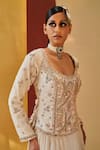 Priyanka Singh_Ivory Mulmul Silk Embroidered Zardosi Round Blouse And Lehenga Set _Online_at_Aza_Fashions
