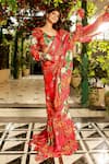 Buy_SANAM_Red Chiffon Floral Patterns Leaf Neck Chloe Ruffled Pre-draped Saree With Blouse _at_Aza_Fashions