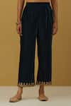 Buy_Ikshita Choudhary_Blue Silk Velvet Embroidered Floral Hem Pant _Online_at_Aza_Fashions