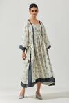 Shop_Label Earthen_Ivory Cotton Mul Printed Floral Square Neck Kaftan Dress _Online_at_Aza_Fashions