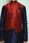 Buy Adara Khan Red Silk Blend Solid Asymmetric Overlap Nehru Jacket Online at Aza Fashions Buy_Adara Khan_Red Silk Blend Solid Asymmetric Overlap Nehru Jacket _Online_at_Aza_Fashions