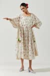 Buy_Label Earthen_Ivory Cotton Mul Printed Floral Square Neck Kaftan Dress _at_Aza_Fashions