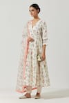Shop_Label Earthen_Ivory Cotton Mul Floral V Neck Printed Angarkha Kurta Set _at_Aza_Fashions