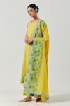 Label Earthen_Yellow Cotton Mul Printed Floral Round Detailing Kurta Set _Online_at_Aza_Fashions