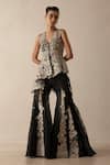 Buy_VARUN NIDHIKA_Black Silk Organza Akshi Metallic Peplum Jacket And Pant Set  _at_Aza_Fashions