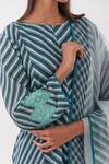 Buy_Amisha Kothari_Blue Cotton, Organza, Zari, Madumati Stripe Pattern Straight Kurta Set _Online_at_Aza_Fashions