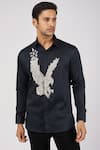 Buy_Sanjana reddy Designs_Blue Stretchable Cotton Hand Embroidered Eagle Shirt  _at_Aza_Fashions