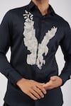 Sanjana reddy Designs_Blue Stretchable Cotton Hand Embroidered Eagle Shirt  _Online_at_Aza_Fashions