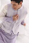 Smriti by Anju Agarwal_Purple Kurta Linen Satin Embroidered Thread Ombre And Bundi Set _Online_at_Aza_Fashions