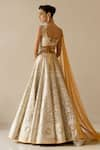 Shop_VARUN NIDHIKA_Beige Silk Organza And Indian Tulle Embroidery Hand Charkhi Bridal Lehenga Set _at_Aza_Fashions