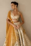 Shop_VARUN NIDHIKA_Beige Silk Organza And Indian Tulle Embroidery Hand Charkhi Bridal Lehenga Set _Online_at_Aza_Fashions