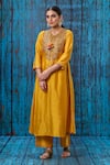 Label Niti Bothra_Yellow Silk Embroidered Tikki Round Kurta And Palazzo Set _Online_at_Aza_Fashions