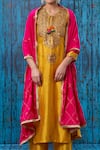 Buy_Label Niti Bothra_Yellow Silk Embroidered Tikki Round Kurta And Palazzo Set _Online_at_Aza_Fashions