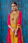 Shop_Label Niti Bothra_Yellow Silk Embroidered Tikki Round Kurta And Palazzo Set _Online_at_Aza_Fashions