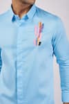 Sanjana reddy Designs_Blue Stretchable Cotton Hand Embroidered Cactus Shirt  _Online_at_Aza_Fashions