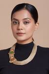 Buy_Joules by Radhika_Beige Synthetic Stone Temple Motif Jute Necklace_at_Aza_Fashions