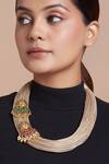 Joules by Radhika_Beige Synthetic Stone Temple Motif Jute Necklace_Online_at_Aza_Fashions