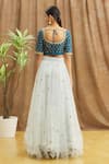 Shop_Samyukta Singhania_Blue Blouse Silk Embroidered Sequin Deep V Neck Paisley Lehenga Set _at_Aza_Fashions