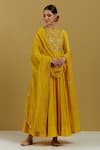 Buy_Ikshita Choudhary_Yellow Anarkali Chanderi Silk Hand Embroidered Floral Patterns Round Set _at_Aza_Fashions