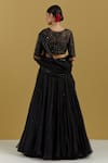 Shop_Ikshita Choudhary_Black Blouse And Dupatta Net Hand Embroidered Floral Patterns & Chita Skirt Set _at_Aza_Fashions