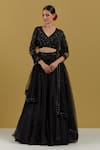 Shop_Ikshita Choudhary_Black Blouse And Dupatta Net Hand Embroidered Floral Patterns & Chita Skirt Set _Online_at_Aza_Fashions