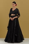 Ikshita Choudhary_Black Blouse And Dupatta Net Hand Embroidered Floral Patterns & Chita Skirt Set _Online_at_Aza_Fashions