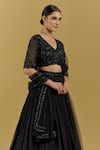 Buy_Ikshita Choudhary_Black Blouse And Dupatta Net Hand Embroidered Floral Patterns & Chita Skirt Set _Online_at_Aza_Fashions