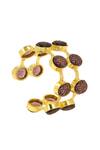 Shop_Ishhaara_Gold Plated Stones Carved Double Layered Hand Cuff _at_Aza_Fashions