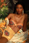 Ekastories_Peach Dri-fit Printed Sweetheart Neck Dusk Dawn Eye Bikini Set _Online_at_Aza_Fashions