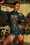 Buy_Ekastories_Blue Dri-fit Printed Turtle Neck Collar Dragon Eye Bodysuit _at_Aza_Fashions