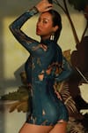 Shop_Ekastories_Blue Dri-fit Printed Turtle Neck Collar Dragon Eye Bodysuit _at_Aza_Fashions