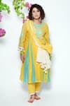Buy_Jyoti Bansal_Yellow Pure Mul Chanderi With Cotton Fabric Gul Panelled Tunic Salwar Set _at_Aza_Fashions